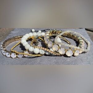 6 White/Gold Crystal Natural Stone Glass beads Stackable Layering Bracelets
